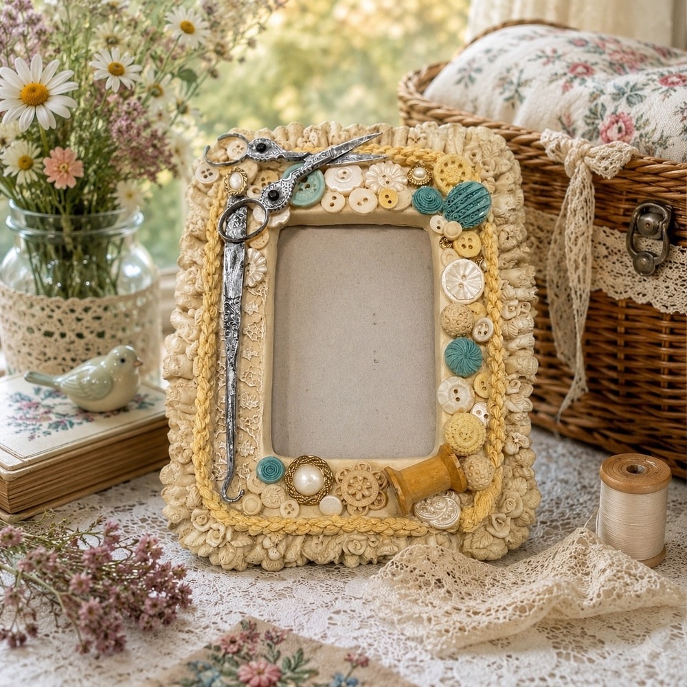Fancy Frames Button Box Sewing Theme Picture Frame Scissorsβ Spool cottage core
